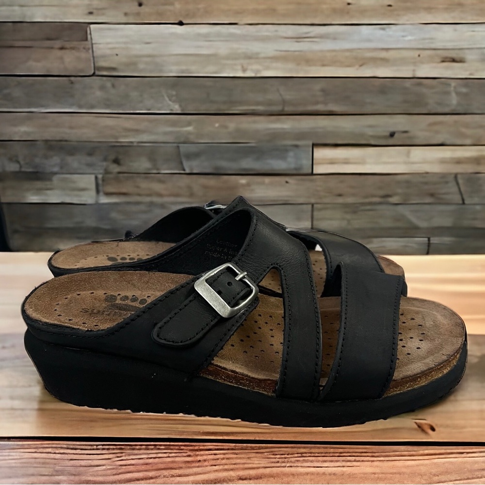 Spring Step Slides Black Leather US Size 7 and EU Size 37 Made In Spain - Picture 10 of 13